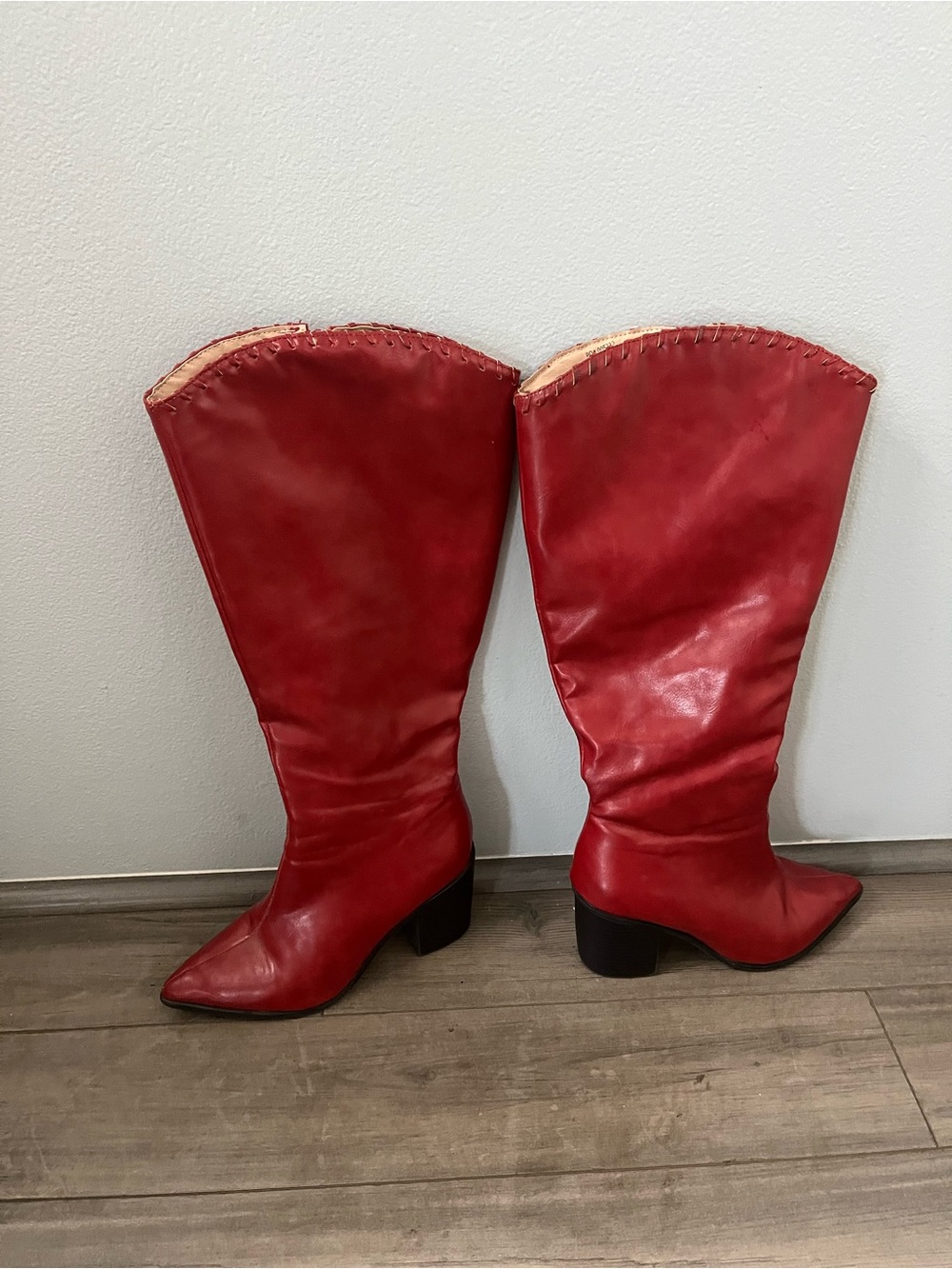 Red Faux Leather Mid-Calf Women's Boots